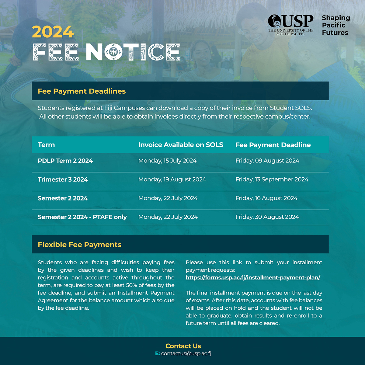 Notice on fee deadlines for Semester 2 2024